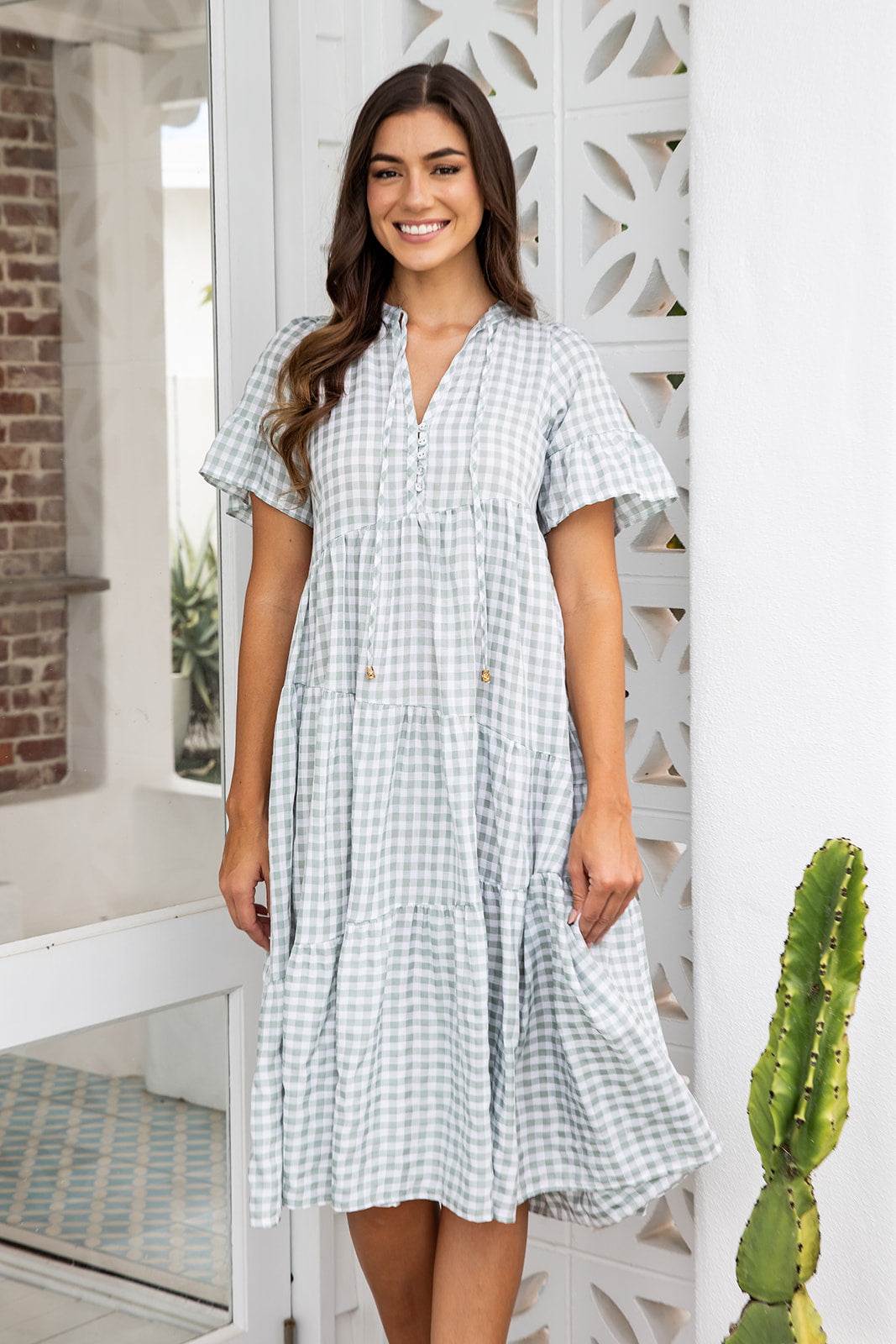 Gaia Dress - Olive Green Gingham