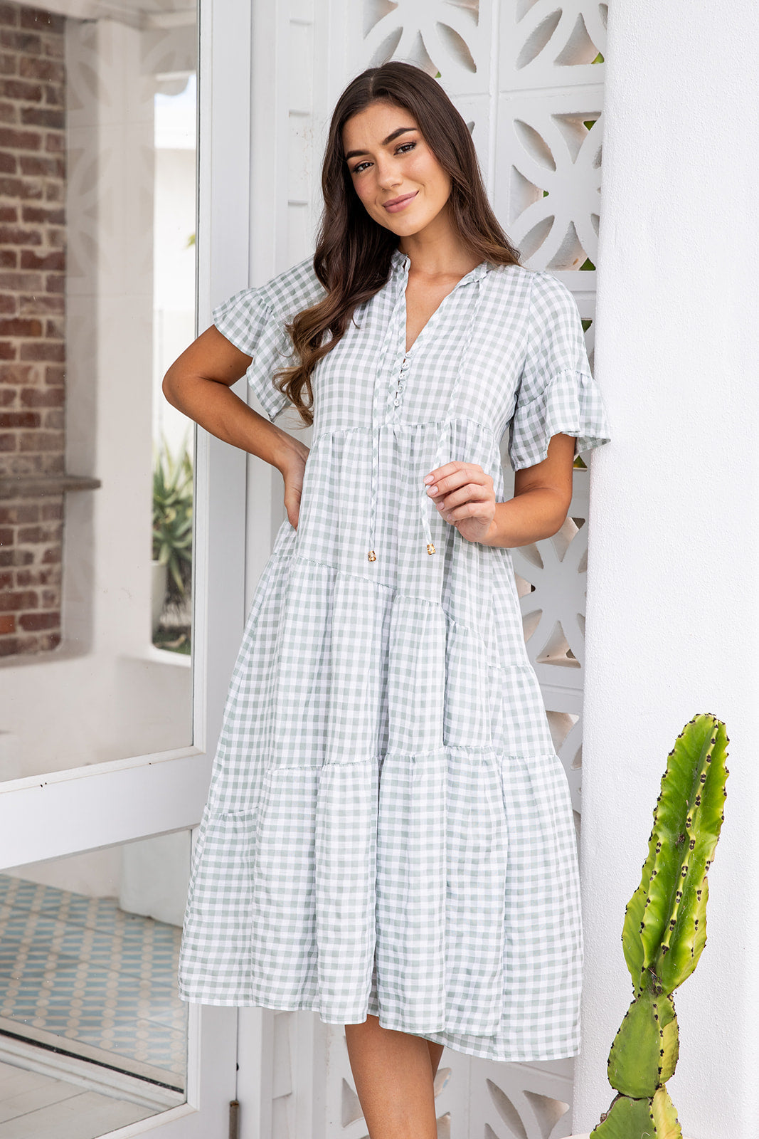 Gaia Dress - Olive Green Gingham