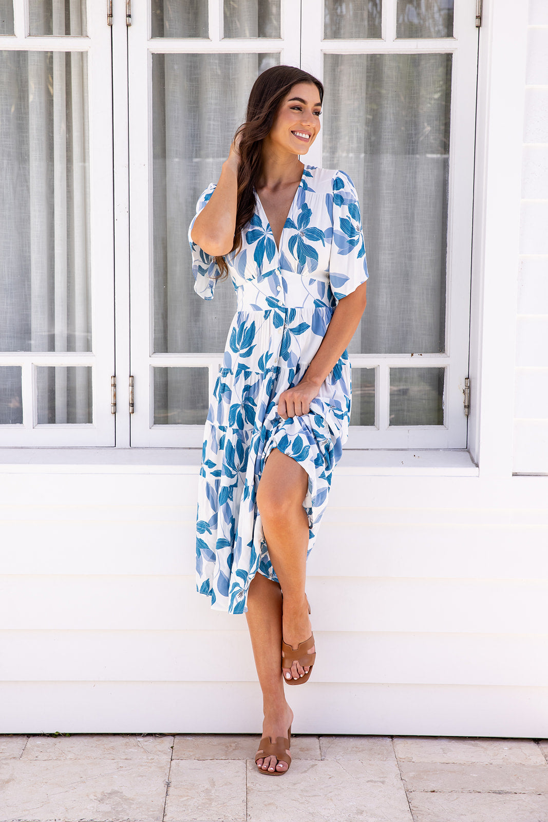 Sienna Dress - Blue Foliage