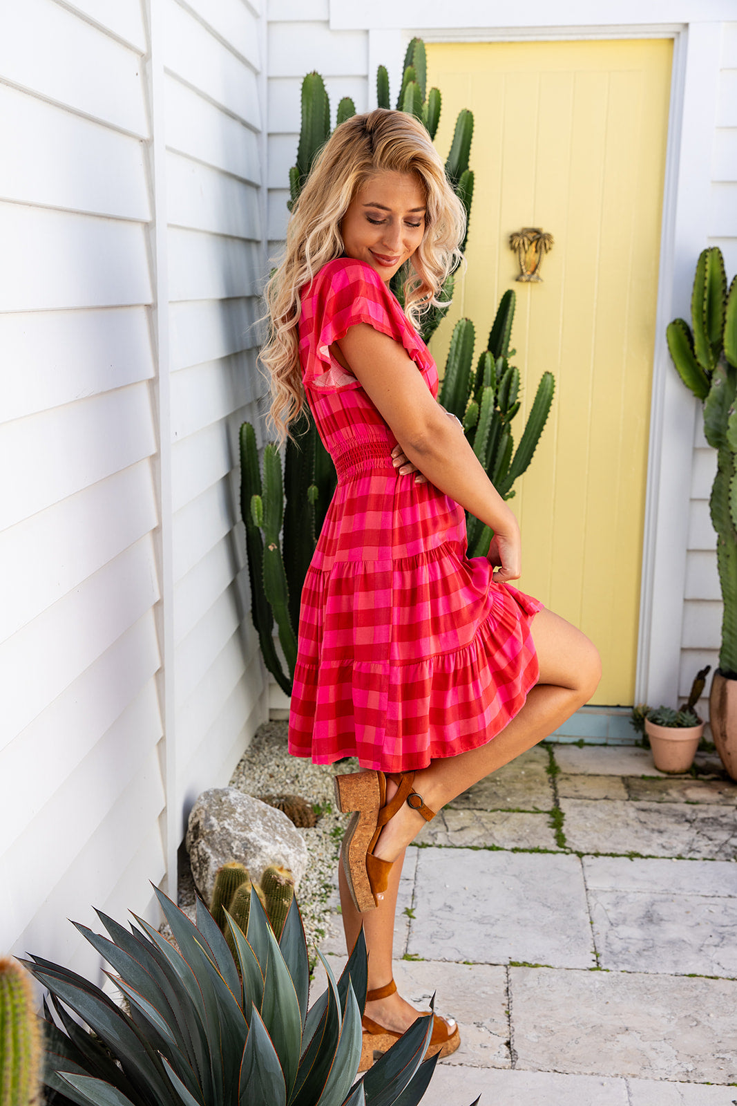 Zia Dress - Checkered Cerise