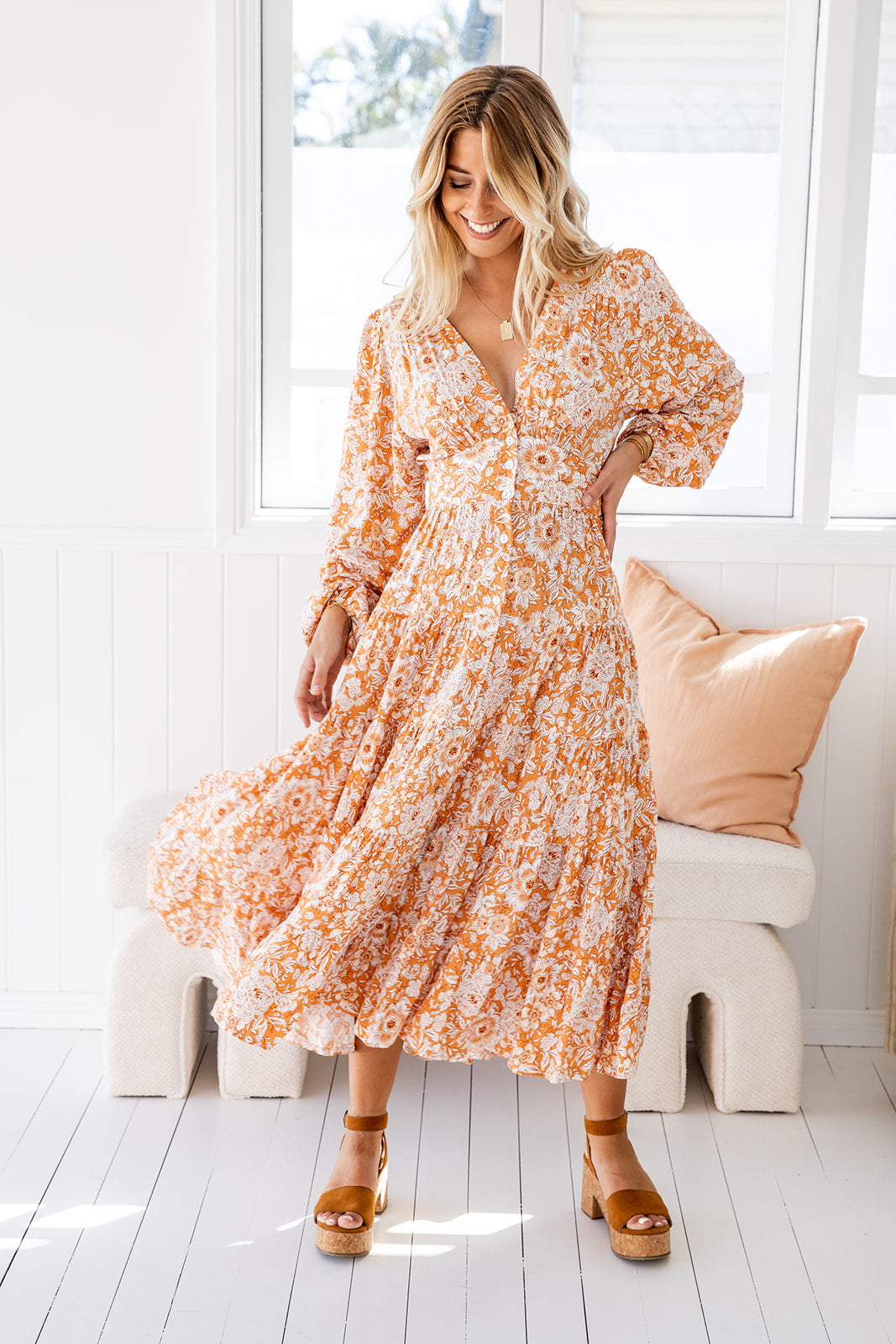 Rina Dress - Floral Orange