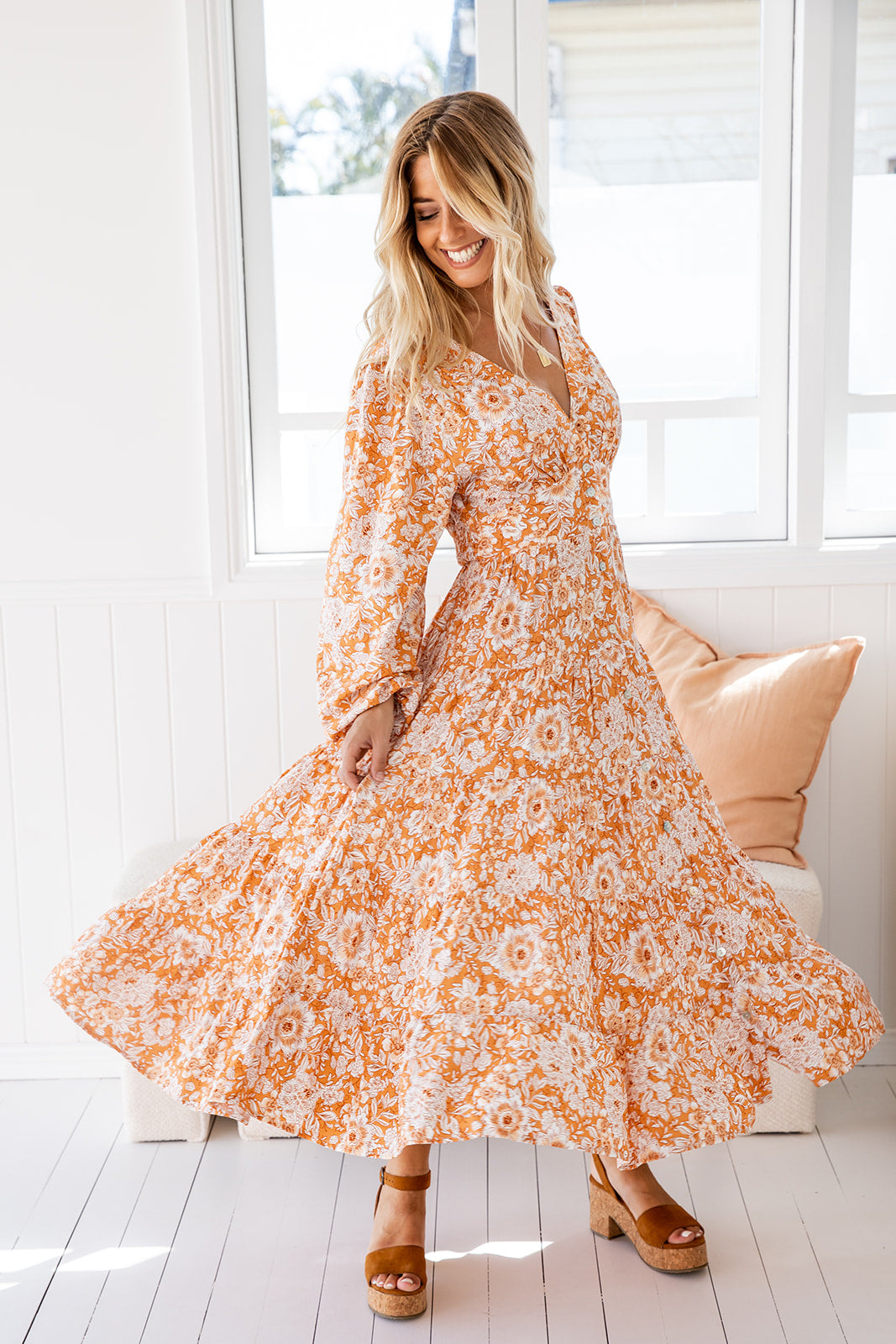 Rina Dress - Floral Orange