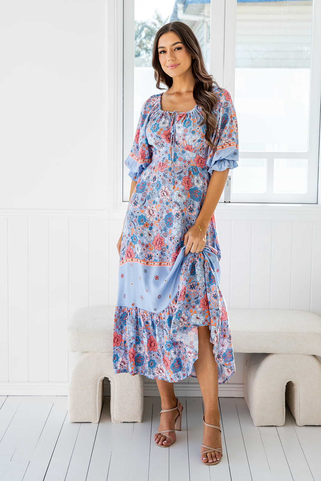 Cindy Dress - Blue Hibiscus