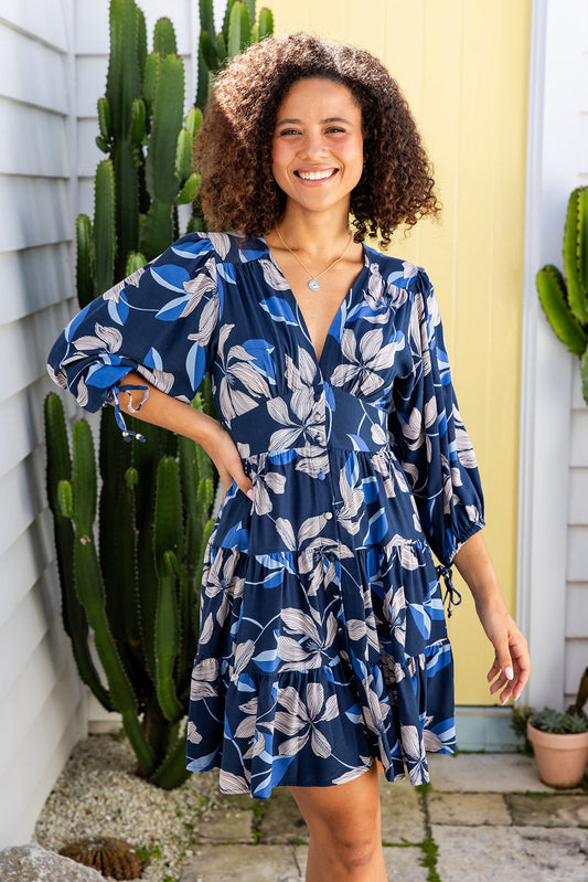 Cassia Dress - Prussian Blue Floral