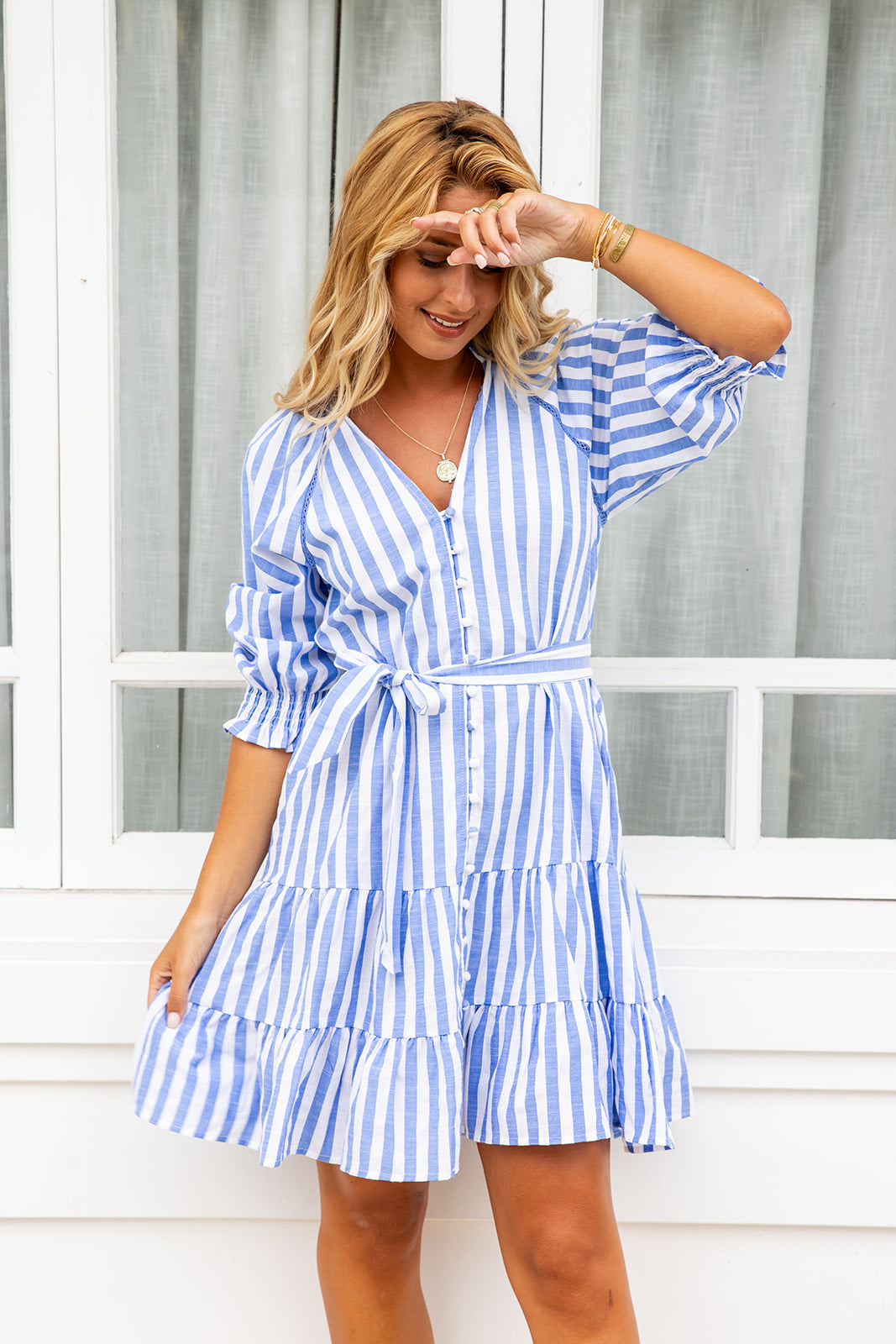 Amber Dress - Blue Striped