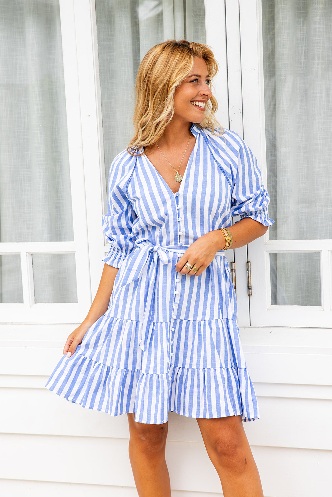 Amber Dress - Blue Striped