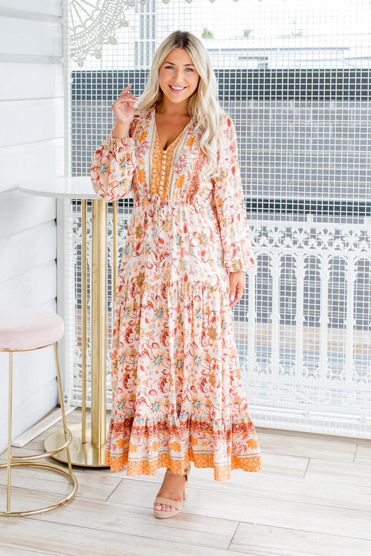 Evie Dress  - Orange Indiana