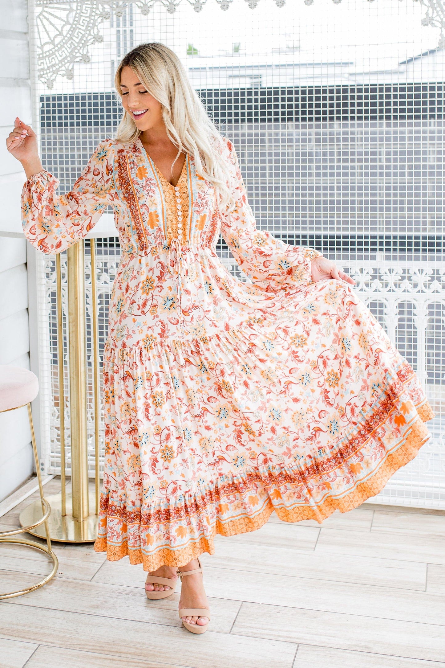 Evie Dress  - Orange Indiana