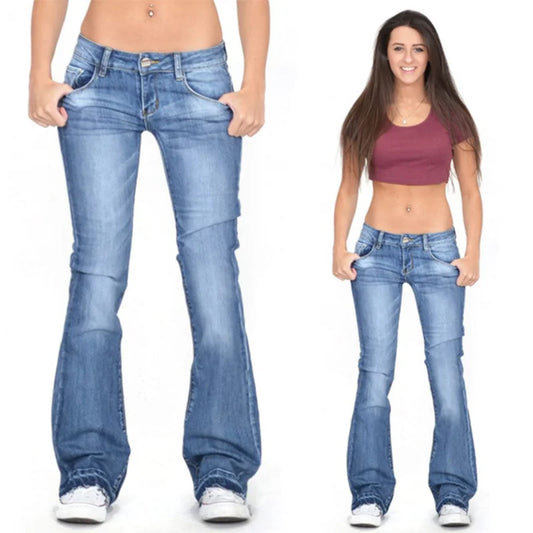 Ivyshape | Women's Low Rise Flared Jeans: Casual Vintage Skinny Bell Bottom Jeans