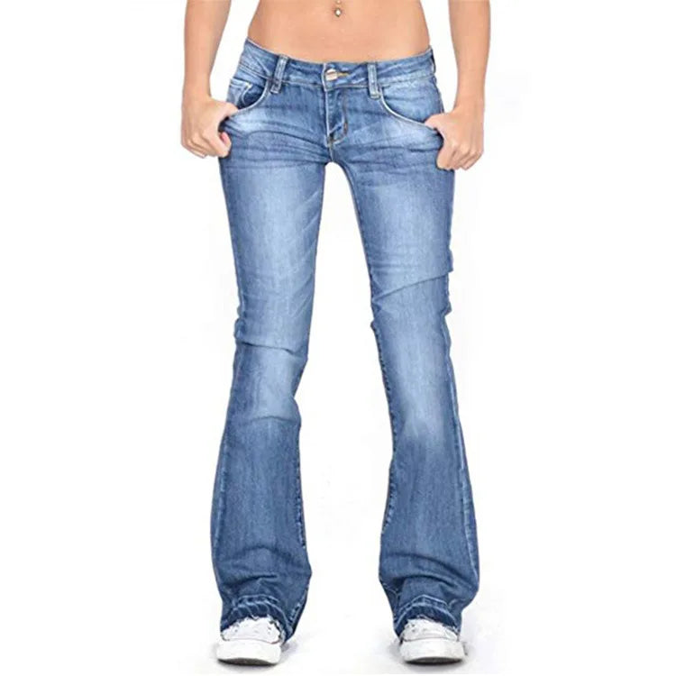 Ivyshape | Women's Low Rise Flared Jeans: Casual Vintage Skinny Bell Bottom Jeans