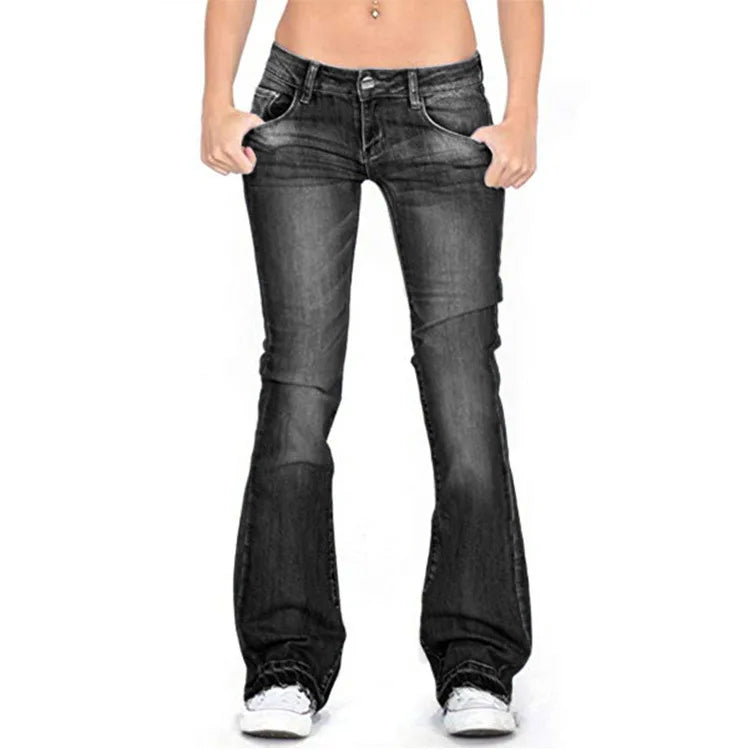 Ivyshape | Women's Low Rise Flared Jeans: Casual Vintage Skinny Bell Bottom Jeans
