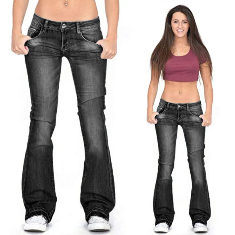 Ivyshape | Women's Low Rise Flared Jeans: Casual Vintage Skinny Bell Bottom Jeans