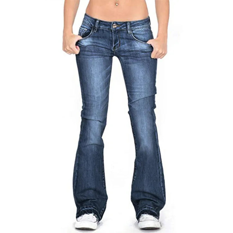 Ivyshape | Women's Low Rise Flared Jeans: Casual Vintage Skinny Bell Bottom Jeans