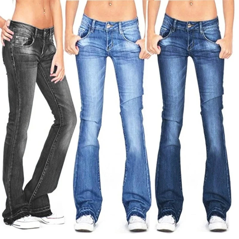 Ivyshape | Women's Low Rise Flared Jeans: Casual Vintage Skinny Bell Bottom Jeans