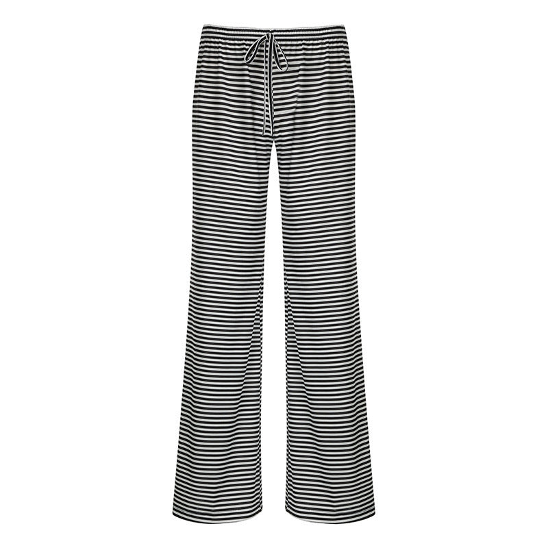 Ivyshape | Ladies Striped Pants With Wide Leg and Drawstring