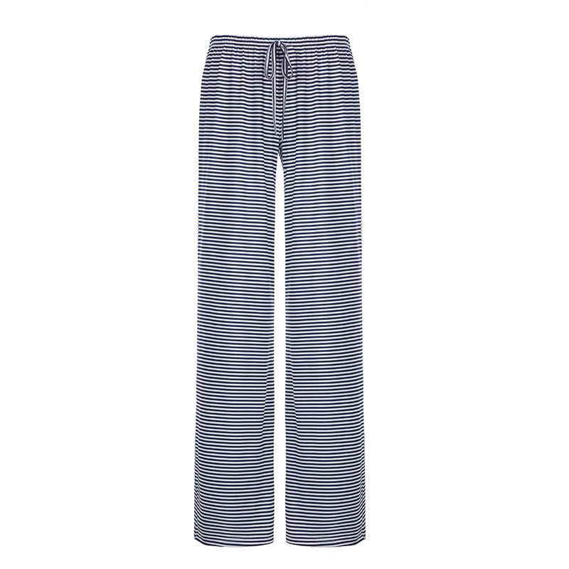 Ivyshape | Ladies Striped Pants With Wide Leg and Drawstring