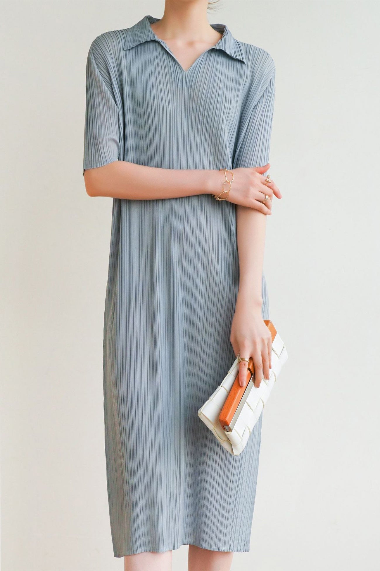 Polo Neck Full Pleated Dress