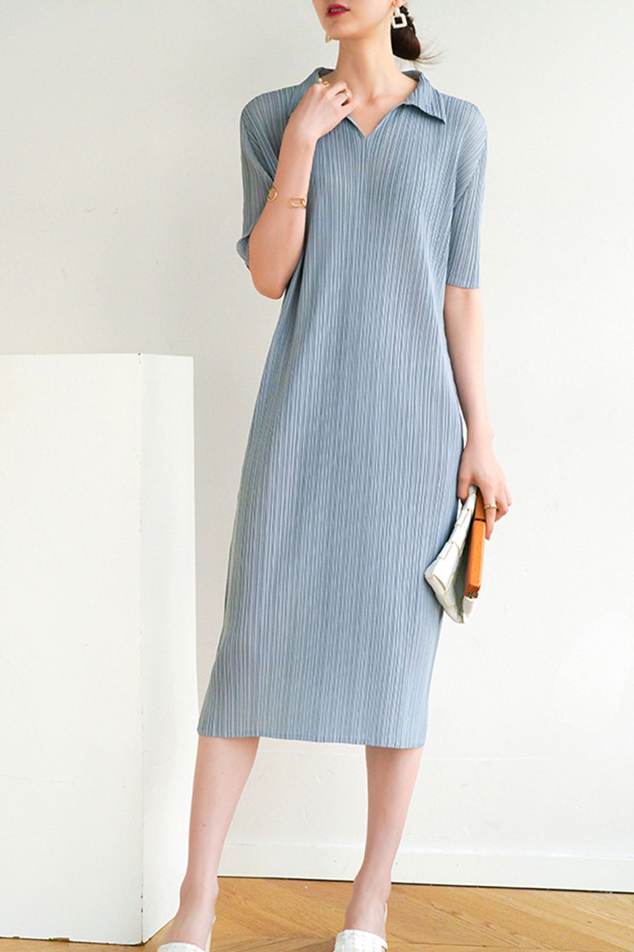 Polo Neck Full Pleated Dress