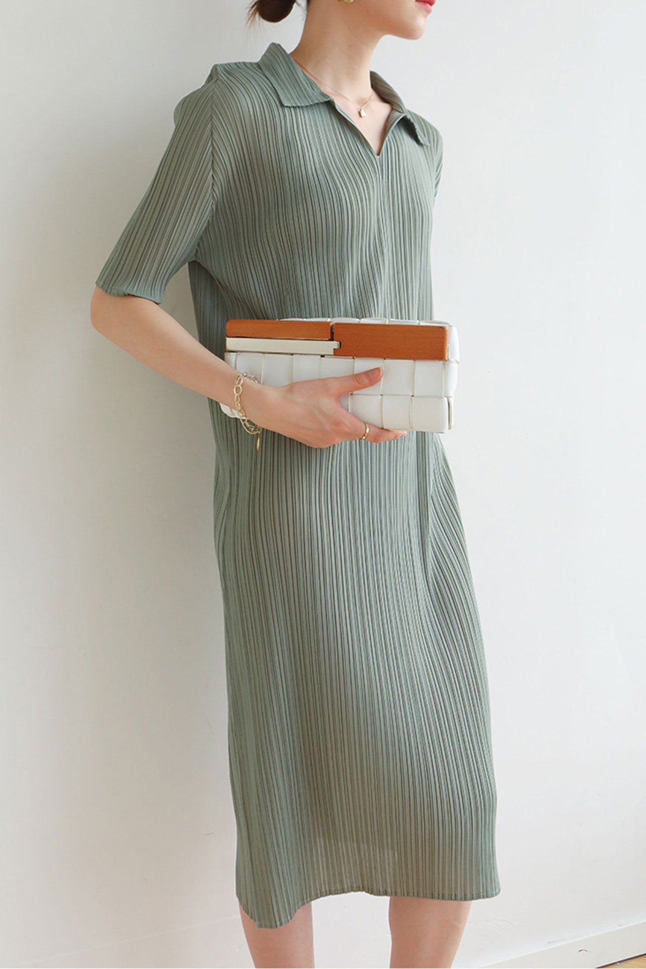 Polo Neck Full Pleated Dress