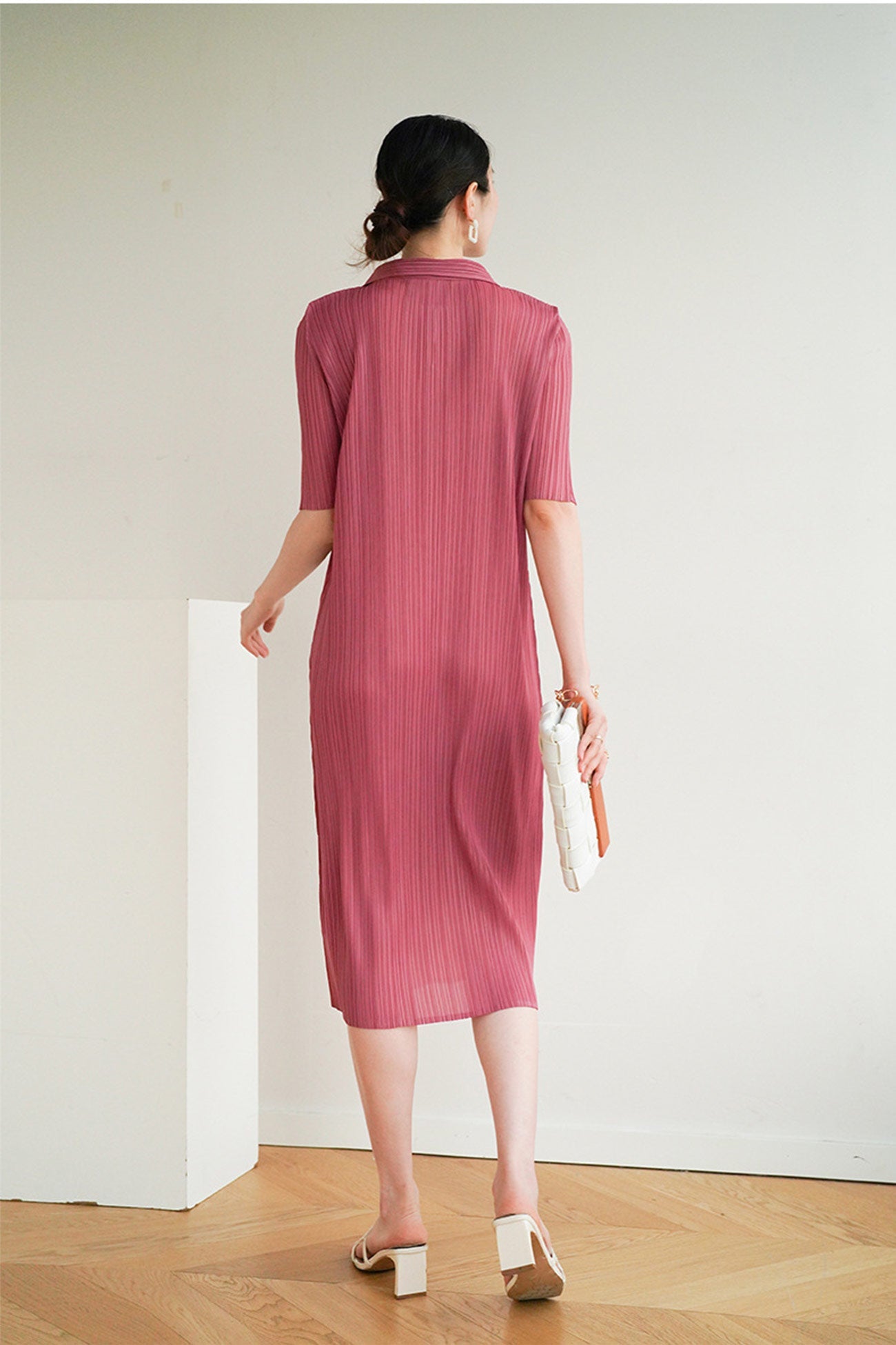 Polo Neck Full Pleated Dress