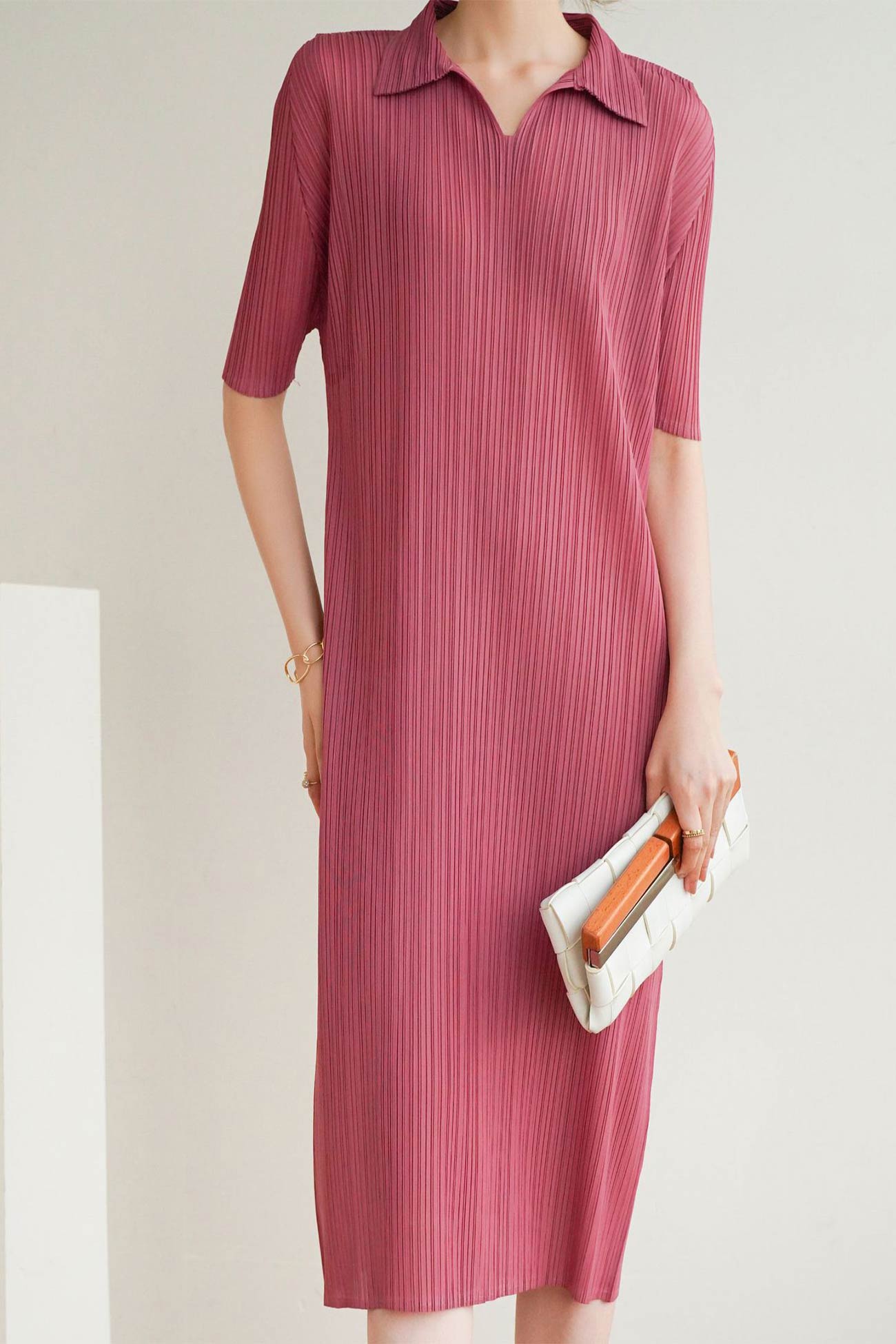 Polo Neck Full Pleated Dress