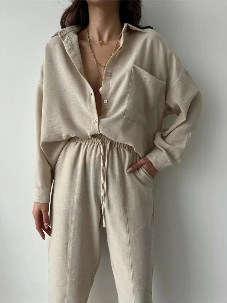 Ivyshape | Oversized High Waist Two-Piece Linen Set