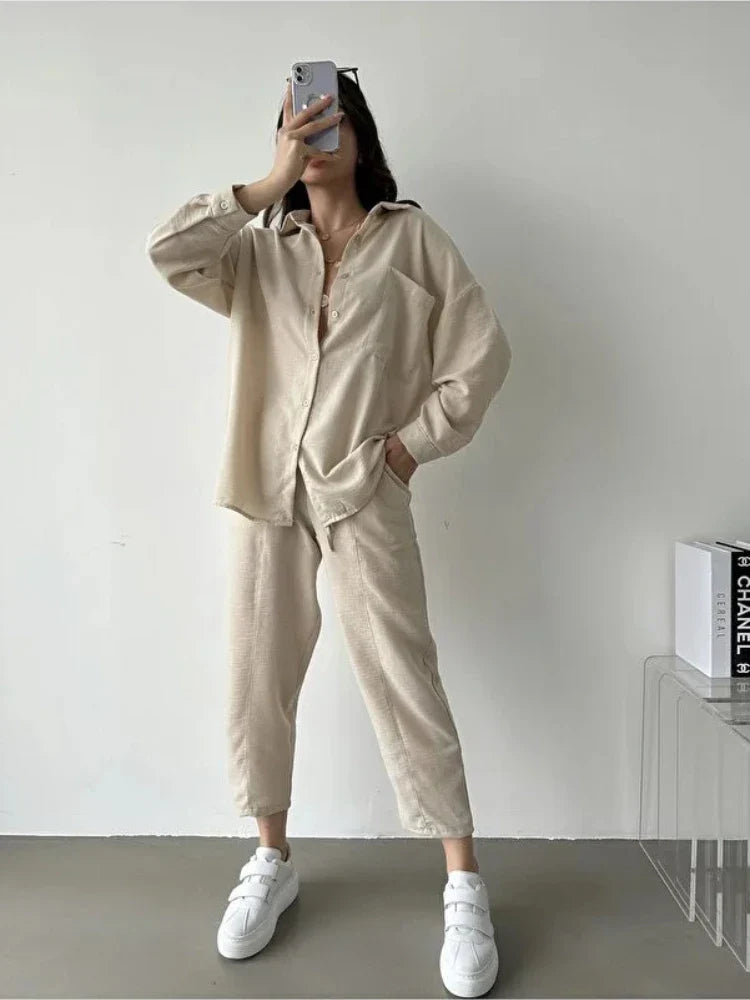 Ivyshape | Oversized High Waist Two-Piece Linen Set