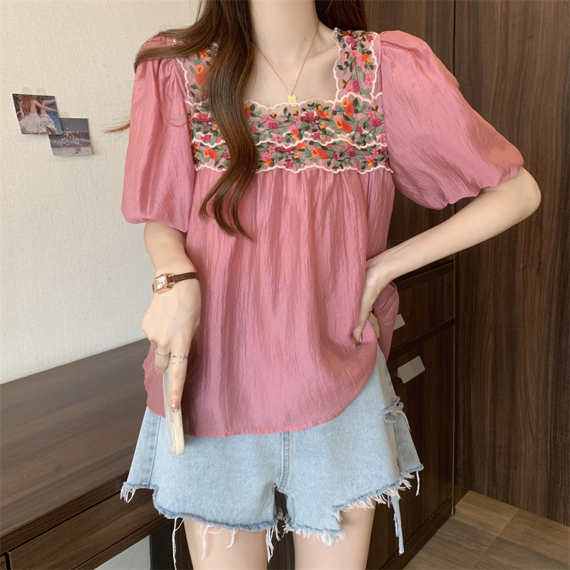 Women's Sweet Flower Embroidery Chiffon Blouse