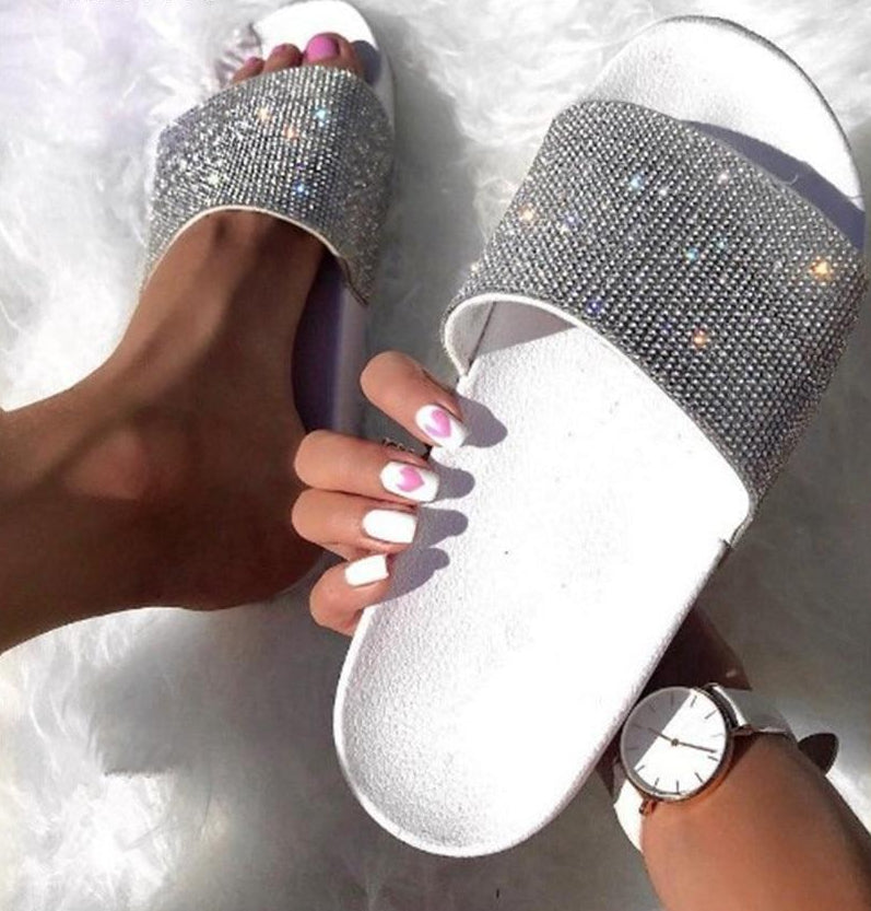 IvyShape | Crystal Diamond Slides with Trim Sandals