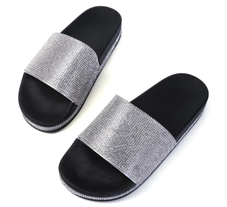 IvyShape | Crystal Diamond Slides with Trim Sandals