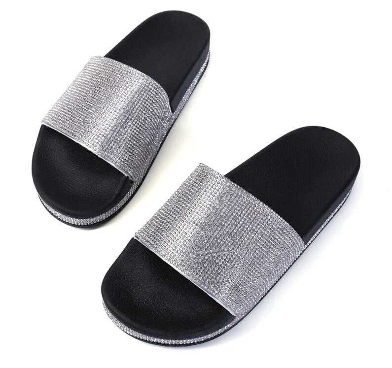 IvyShape | Crystal Diamond Slides with Trim Sandals