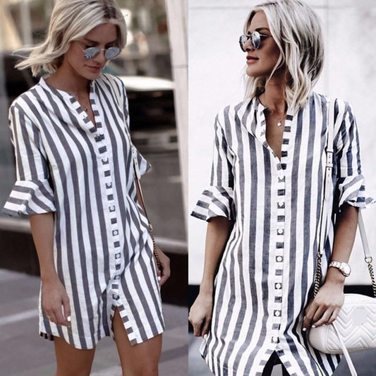 Stand Collar Casual Shirt Dress