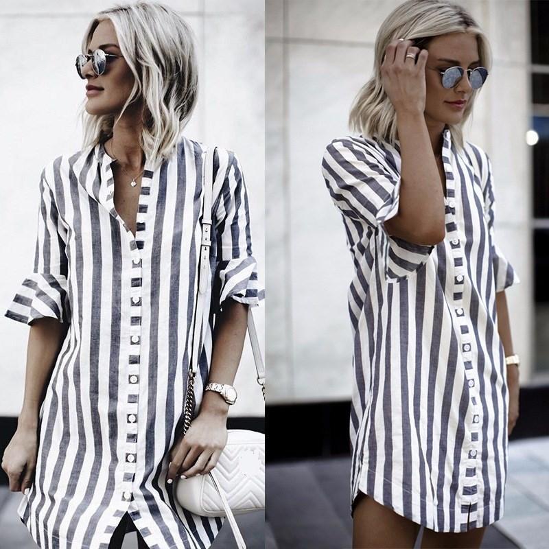 Stand Collar Casual Shirt Dress