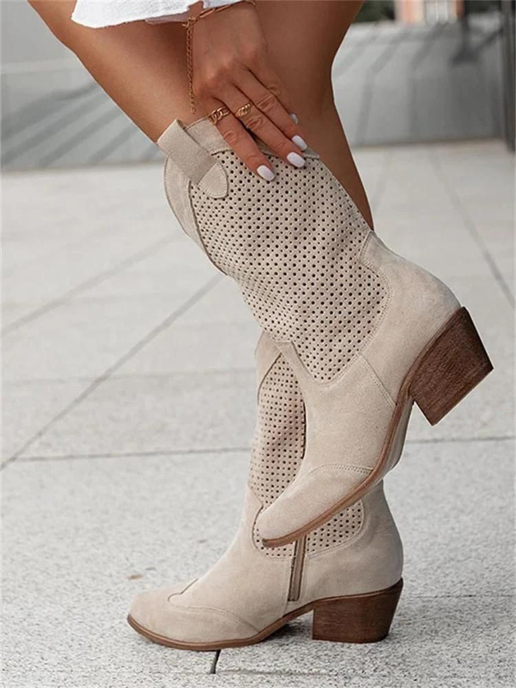 Ivyshape | Cowboy Boots Stylish Women's Boots with Perforations and Block Heel