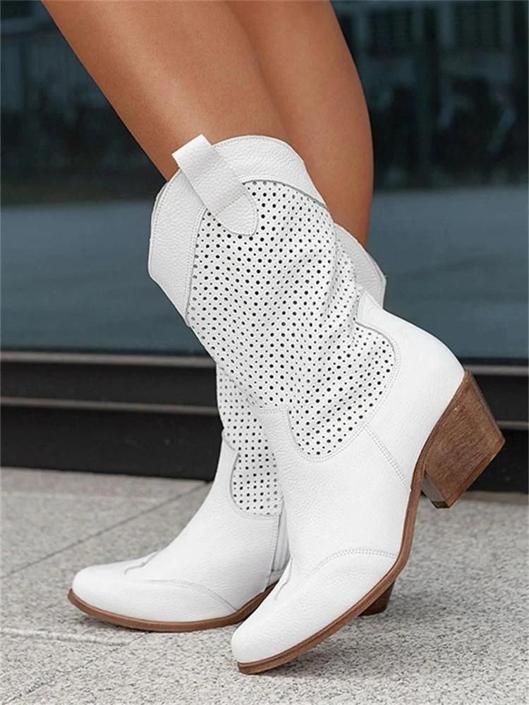 Ivyshape | Cowboy Boots Stylish Women's Boots with Perforations and Block Heel