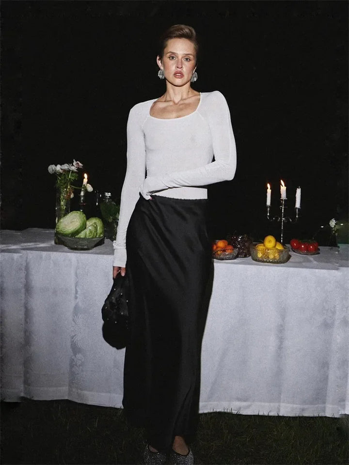 Ivyshape | Elegant Maxi Skirt in Satin