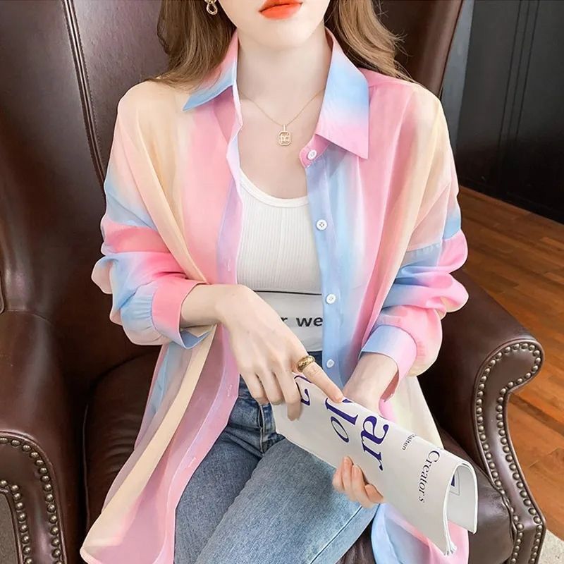 Vibrant See-Through Gradient Blouse for Women