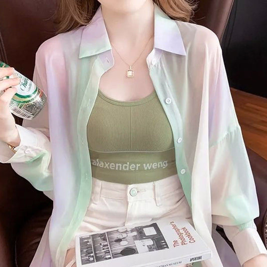 Vibrant See-Through Gradient Blouse for Women