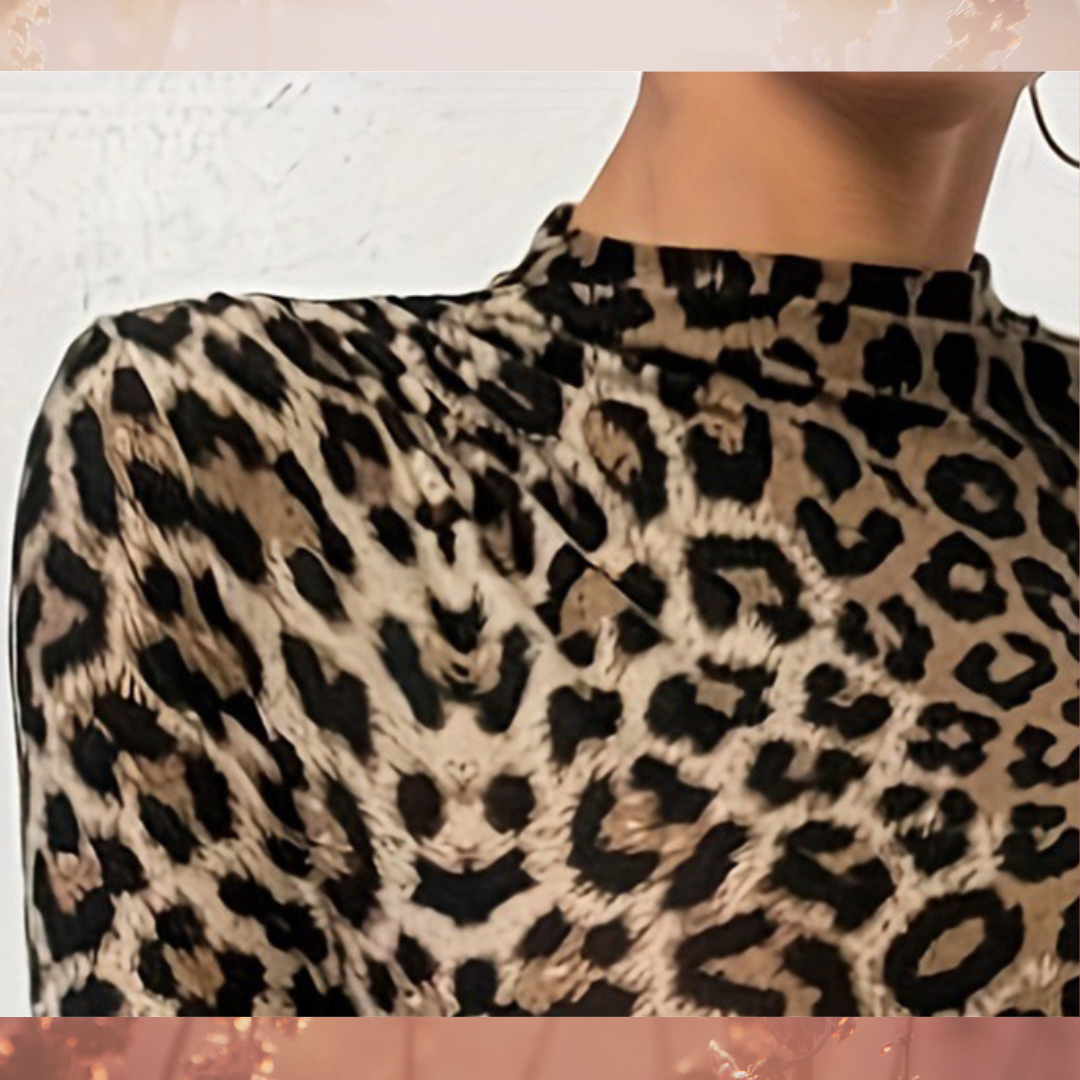 Women's Leopard Print O-Neck Flare Sleeve Blouse for Autumn