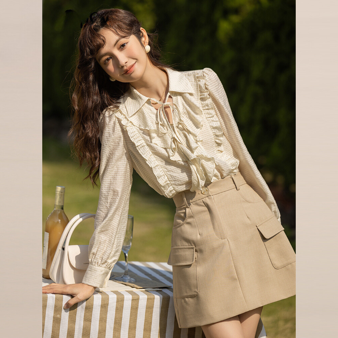 Elegant Bow Tie Long-Sleeved Blouse for Women