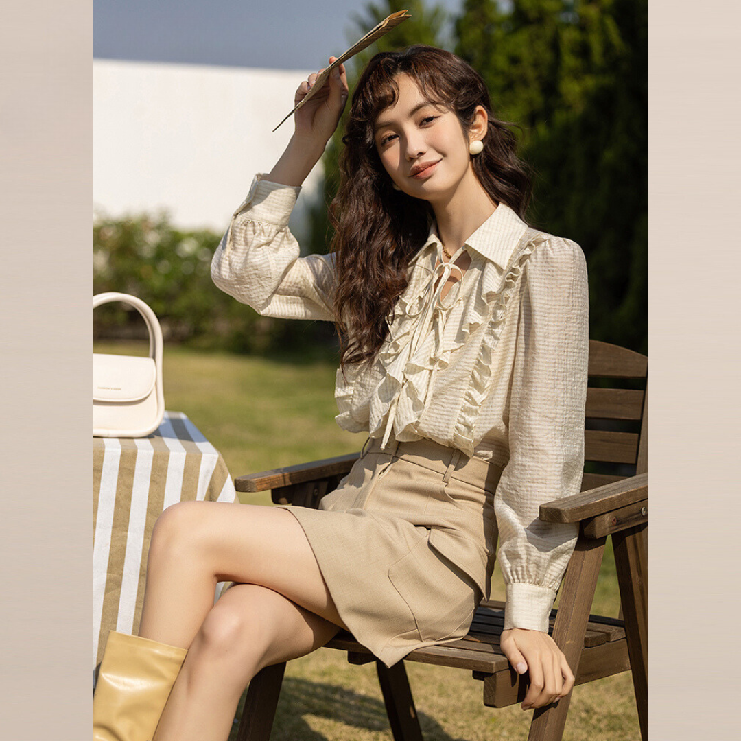 Elegant Bow Tie Long-Sleeved Blouse for Women