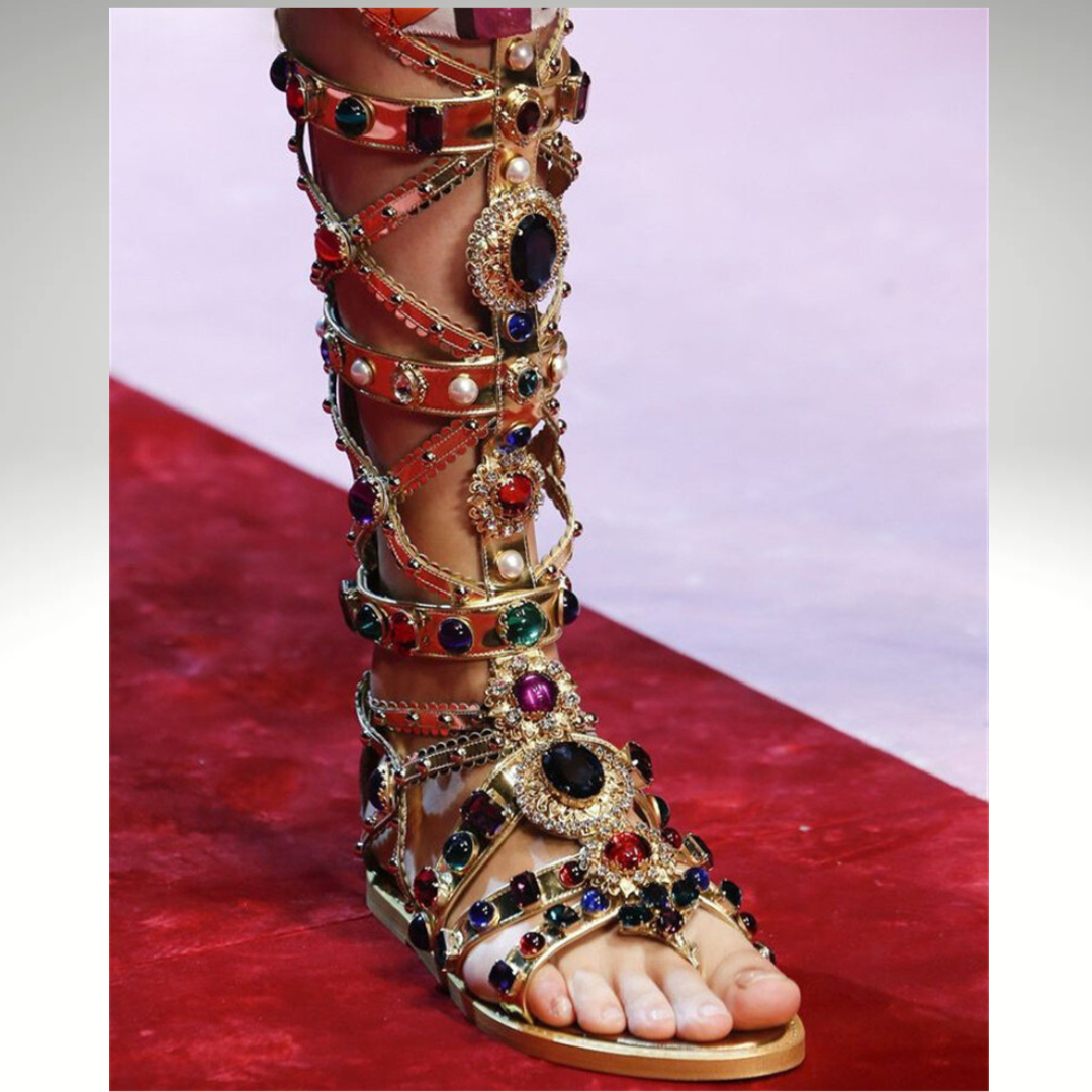 Elegant Rhinestone Knee-High Sandals for Women