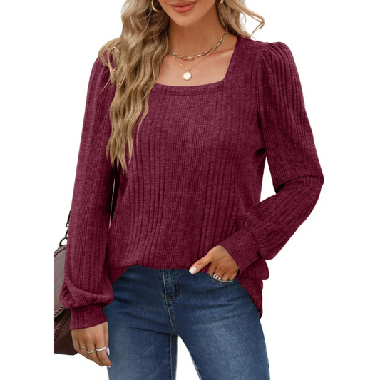 Ivyshape | Women's Long Sleeve Sweater Square Neck