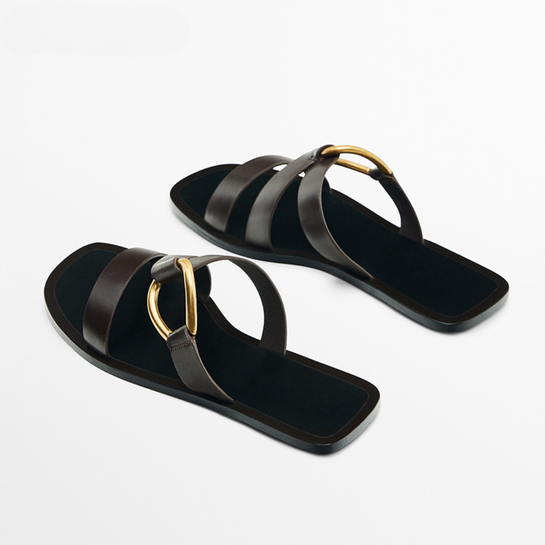 Stylish Metal-Ring Trim Flat Sandals for Women