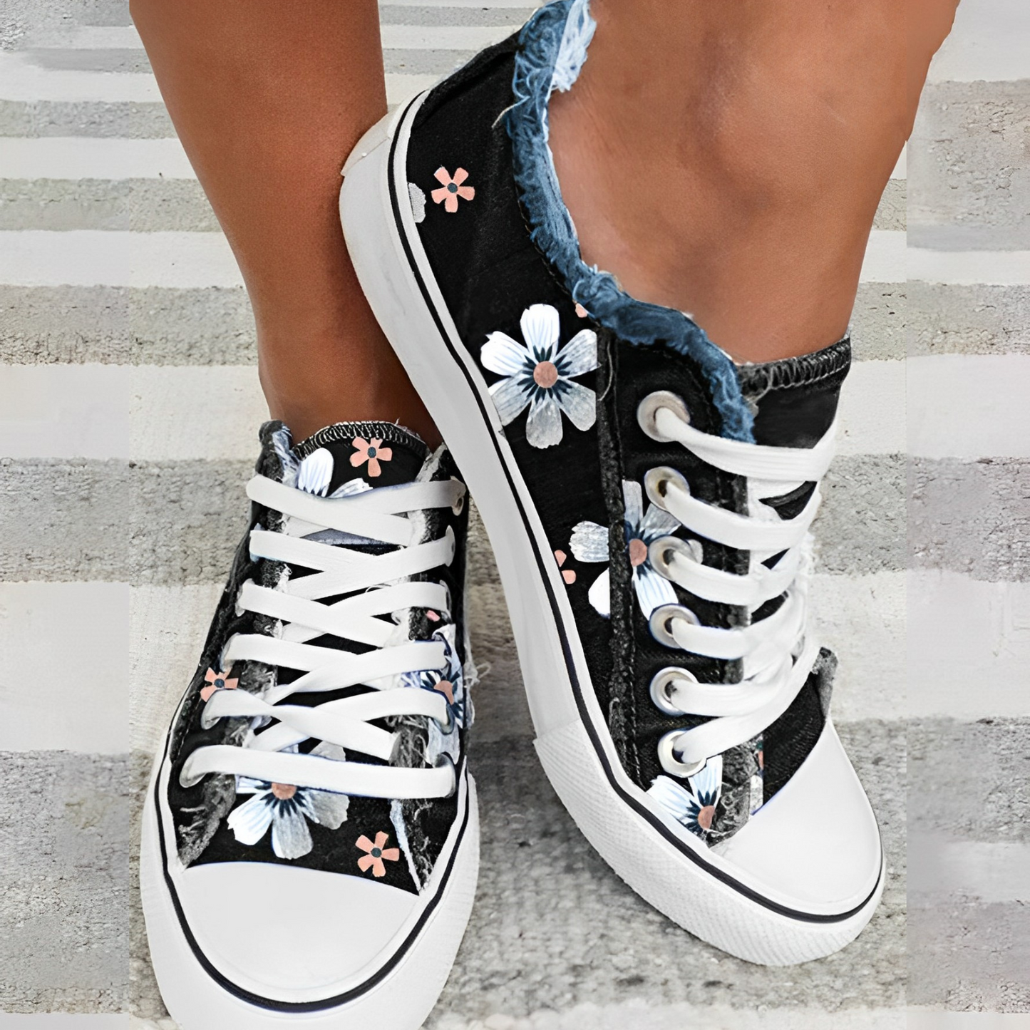 Ivyshape | Women's Sneaker Denim Floral Pattern