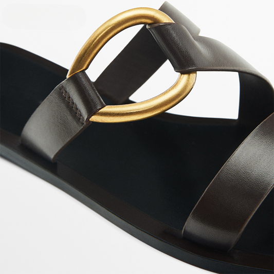 Stylish Metal-Ring Trim Flat Sandals for Women