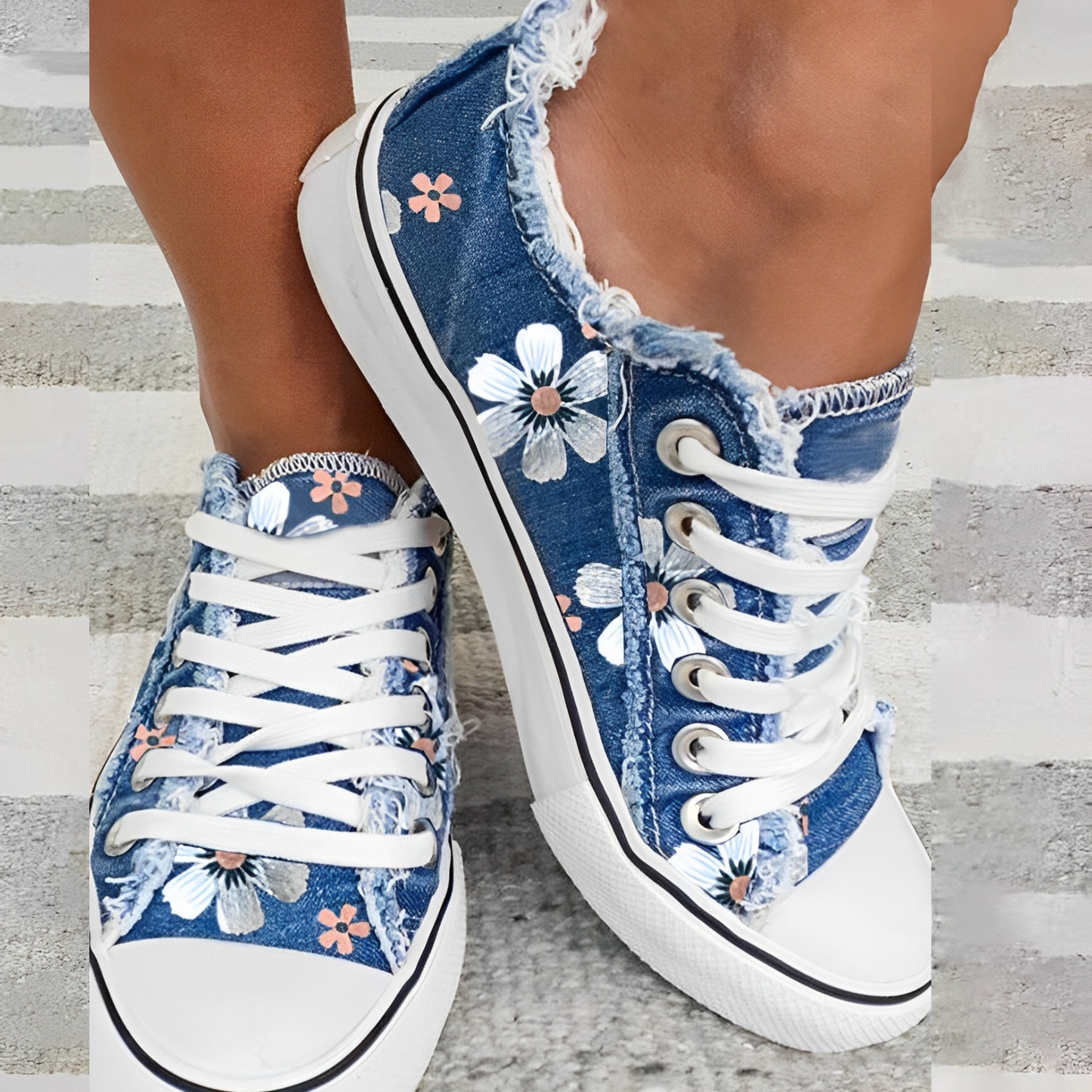 Ivyshape | Women's Sneaker Denim Floral Pattern