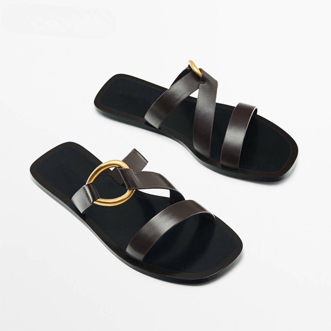 Stylish Metal-Ring Trim Flat Sandals for Women