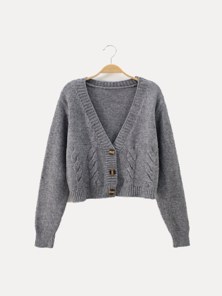 Ivyshape | V-Neck Cropped Knit Cardigan for Women