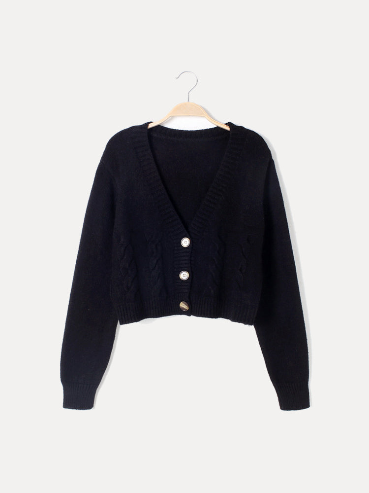 Ivyshape | V-Neck Cropped Knit Cardigan for Women